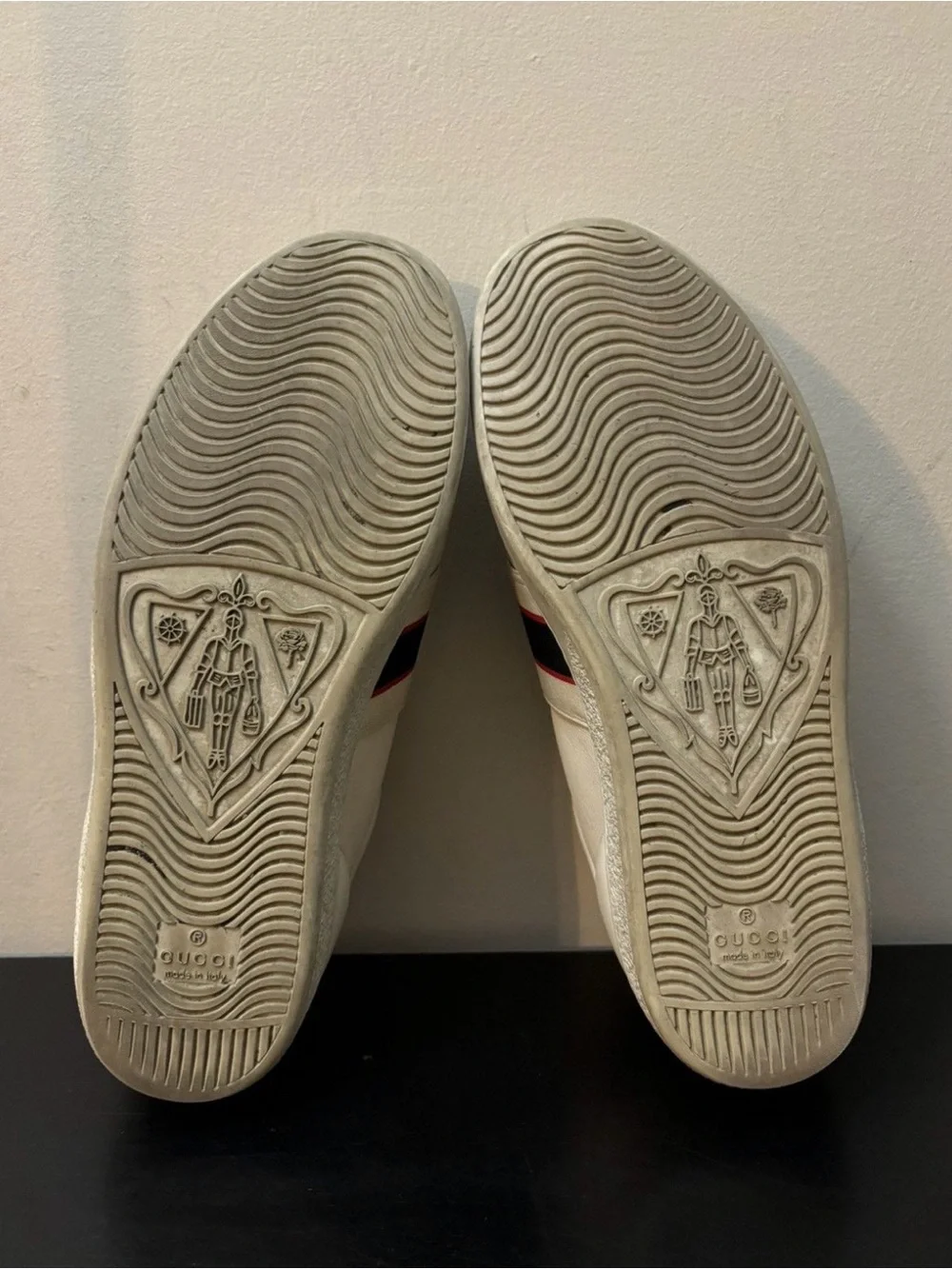 Gucci Ace Logo Band Stripe Leather Sneakers White Red